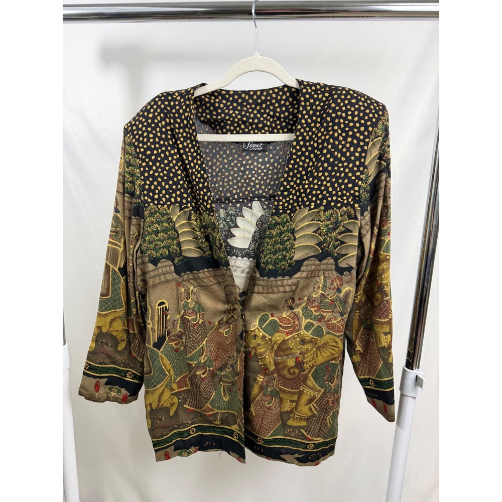 Signet New York Vintage Elephant Novelty Print Blazer Jacket Rayon Large USA